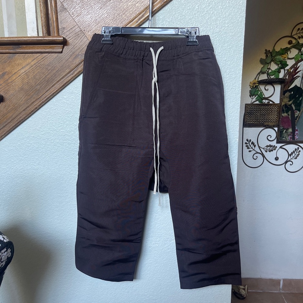 By rick owens shorts drawstring Drop Crotch cotton nylon silk brown Sz S DRKSHDW
